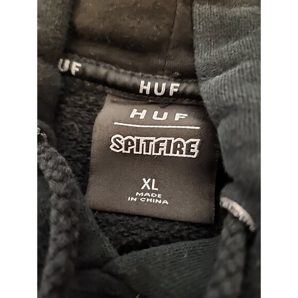 Vintage Y2K HUF Spitfire Hoodie Mens XL Born to Live Burn‎ Pullover Skate Black - Picture 4 of 8
